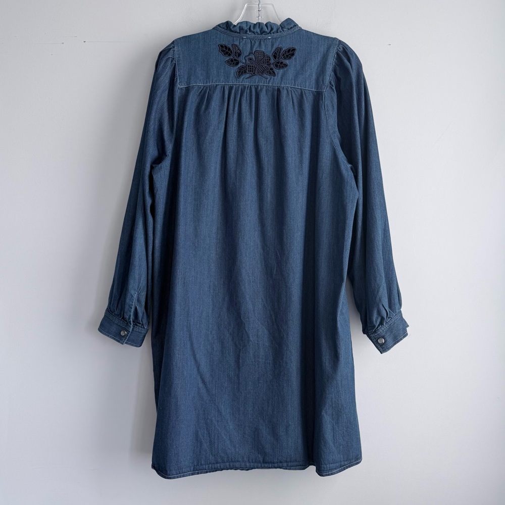 Coach Embroidered Denim Dress Blue Size 12 Made In Italy Snap Button Closure - Picture 6 of 16